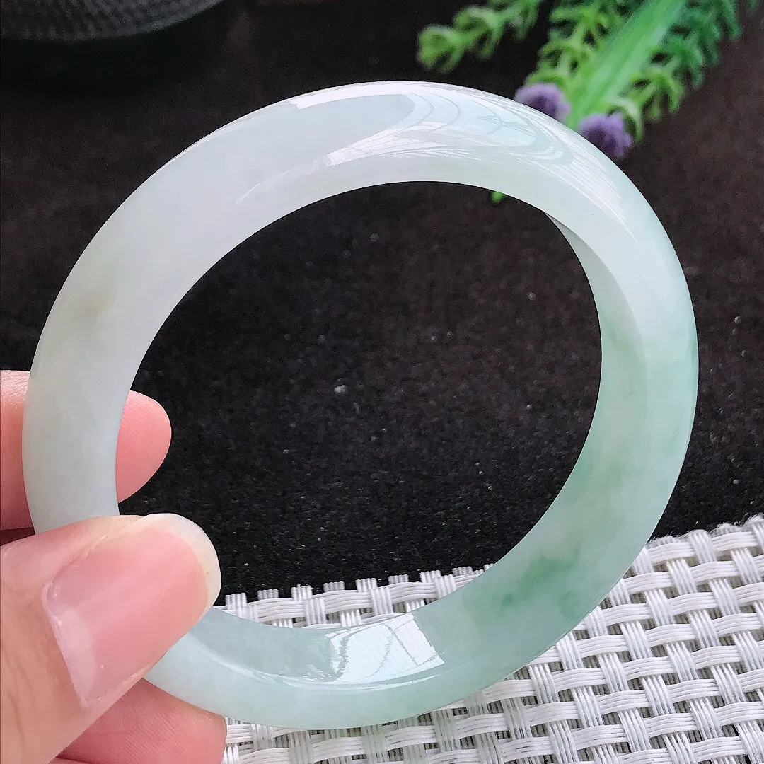 自然光56.5/12.5/8.3老坑冰胶水灵冰晴飘花手镯玉镯子美人镯手环
