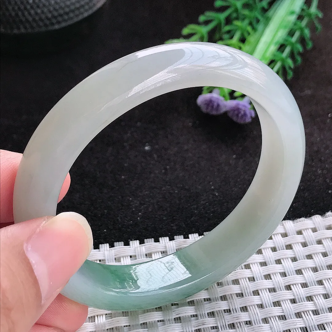 自然光54.5/49.5/12.6/8.2老坑冰润起胶飘花贵妃手镯玉镯子美人镯手环