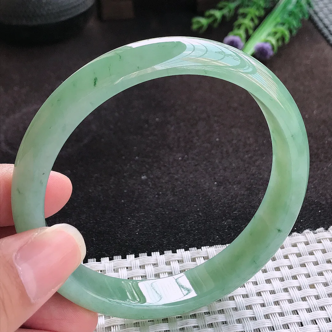 自然光65.5/13.4/7.5老坑冰胶水灵满色飘花大圈口手镯玉镯子美人镯手环