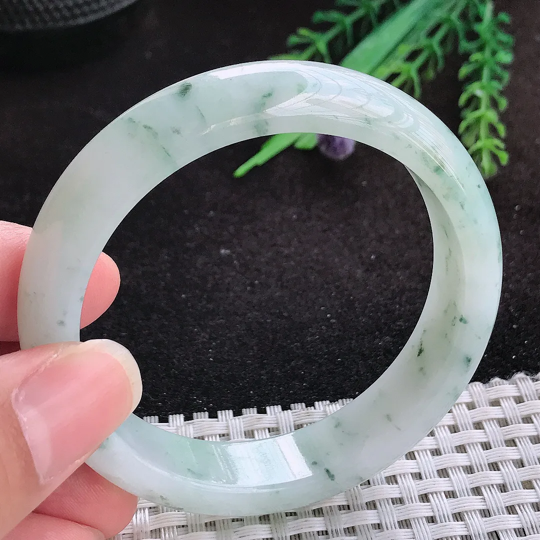 自然光54/13/7.8老坑冰润起胶飘花手镯玉镯子美人镯手环