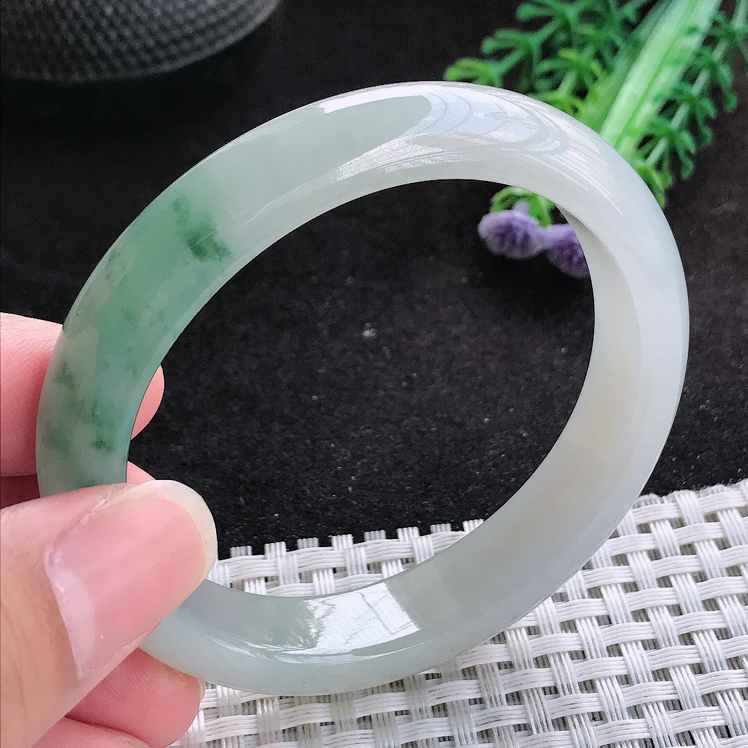 自然光54.5/49.5/12.6/8.2老坑冰润起胶飘花贵妃手镯玉镯子美人镯手环
