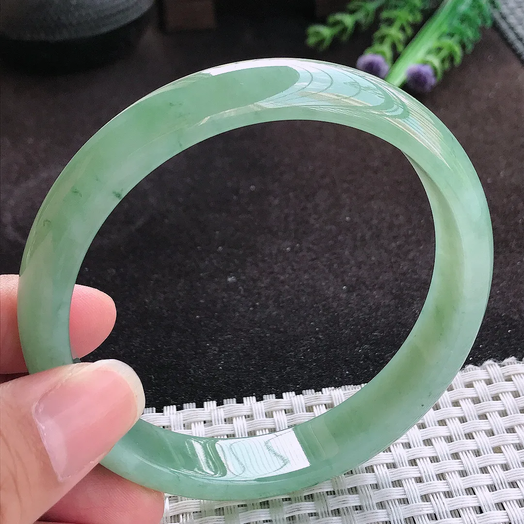 自然光65.5/13.4/7.5老坑冰胶水灵满色飘花大圈口手镯玉镯子美人镯手环