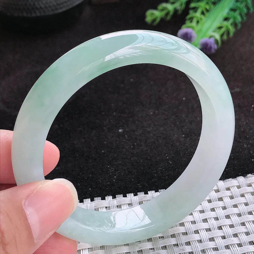 自然光56.5/12.5/8.3老坑冰胶水灵冰晴飘花手镯玉镯子美人镯手环
