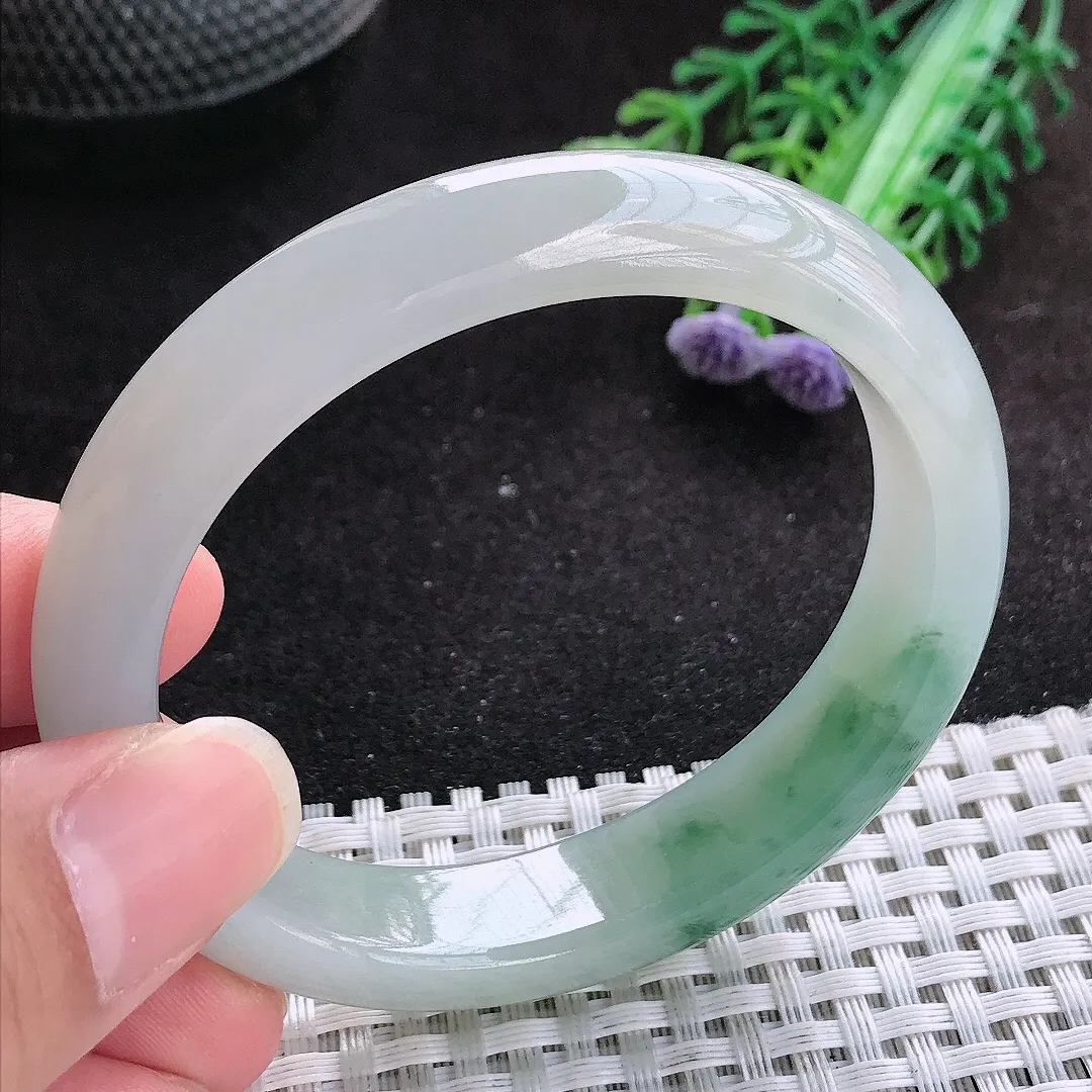 自然光54.5/49.5/12.6/8.2老坑冰润起胶飘花贵妃手镯玉镯子美人镯手环
