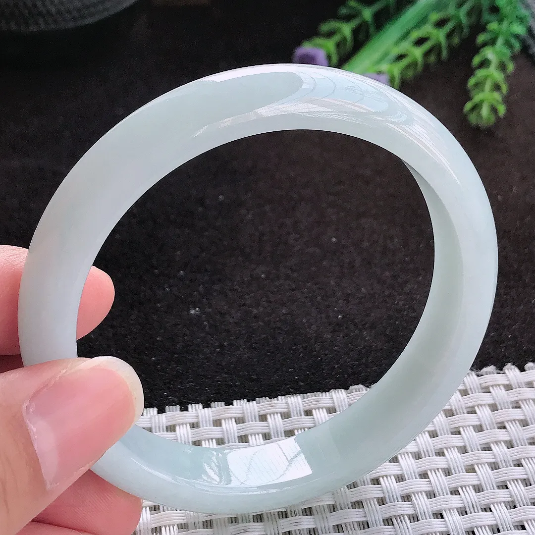 自然光59/12.3/7.6老坑秀气冰润白月光手镯玉镯子美人镯手环