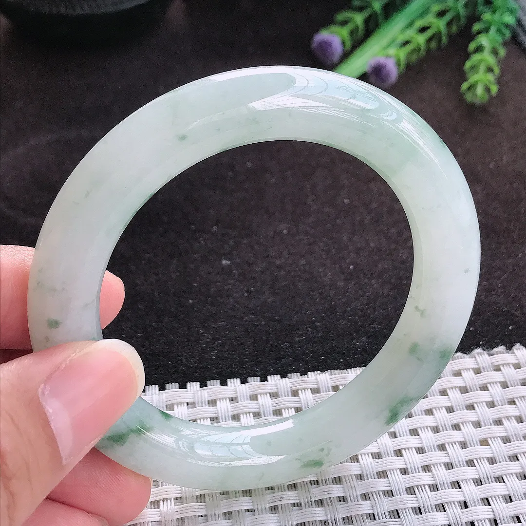 自然光54/10.8/11老坑冰润飘花圆条手镯玉镯子美人镯手环
