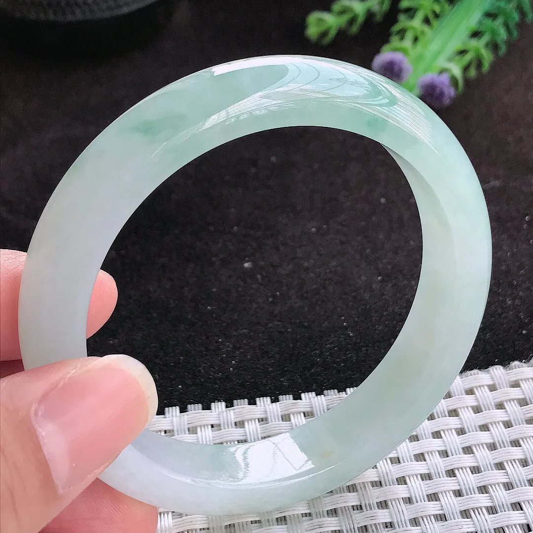 自然光56.5/12.5/8.3老坑冰胶水灵冰晴飘花手镯玉镯子美人镯手环