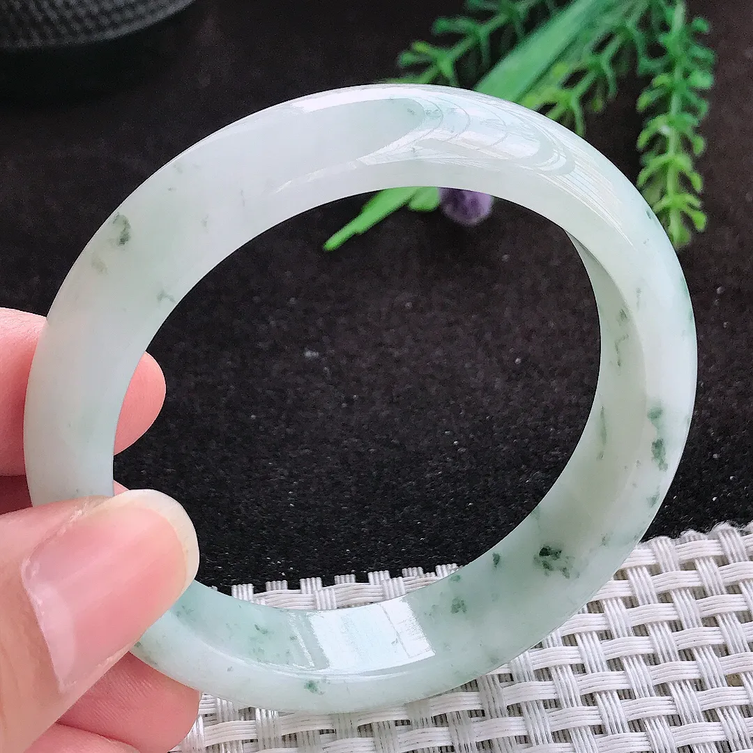 自然光54/13/7.8老坑冰润起胶飘花手镯玉镯子美人镯手环
