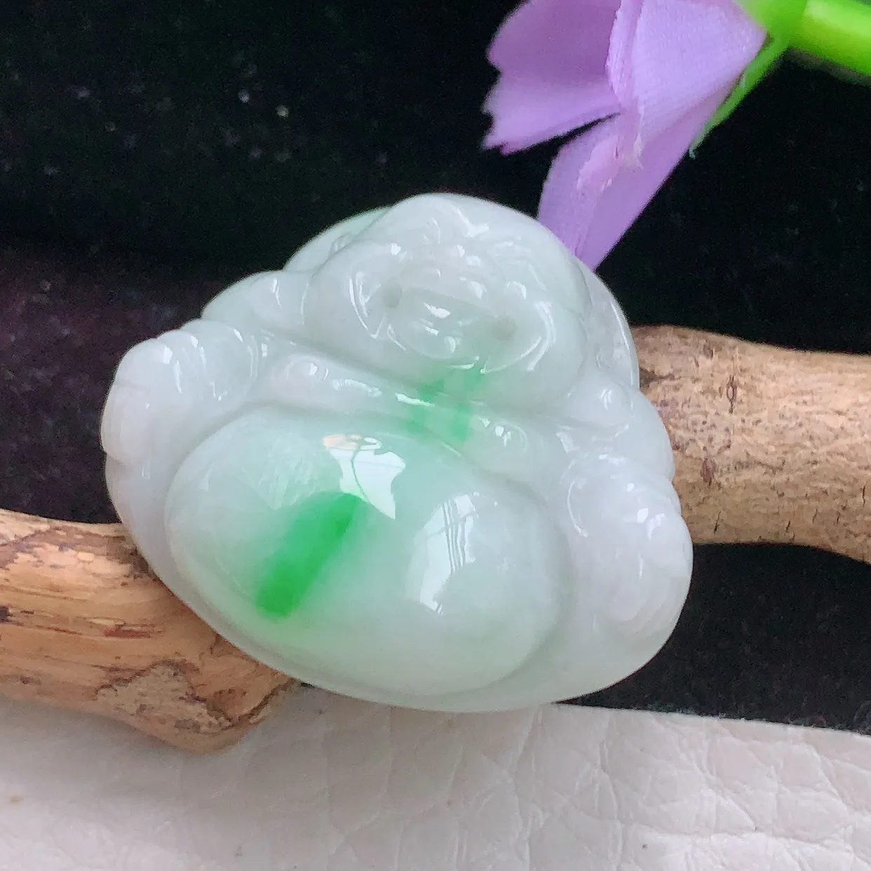 zen实拍27*30.5*10缅甸翡翠飘A货飘绿佛公 弥勒佛玉挂件 玉吊坠