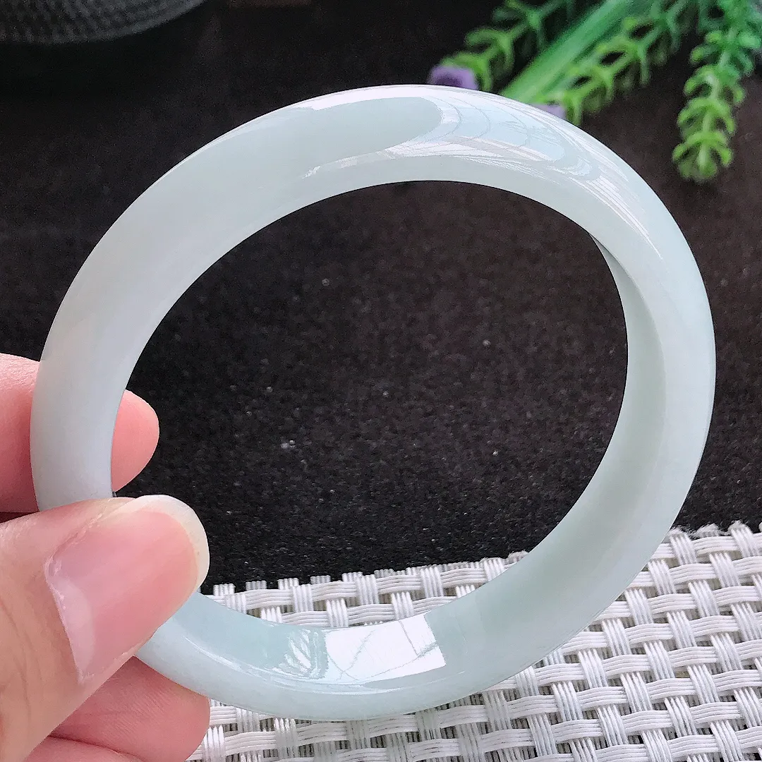 自然光59/12.3/7.6老坑秀气冰润白月光手镯玉镯子美人镯手环