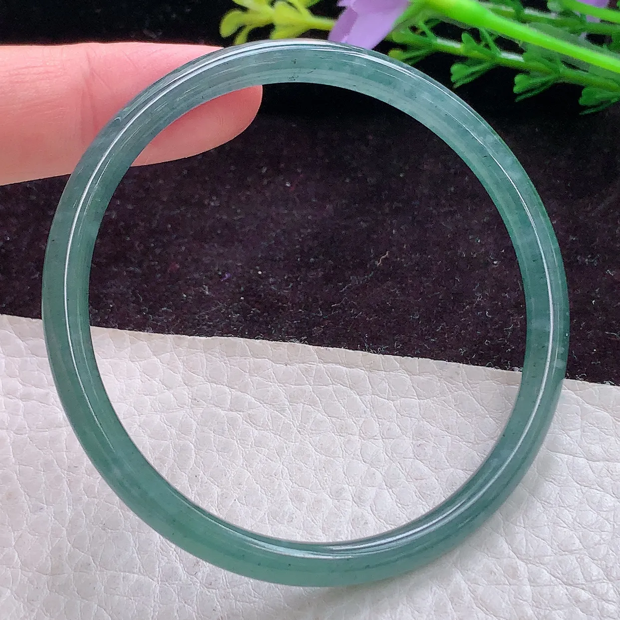 ll小细条58.5*5.2叮当镯 天然翡翠冰蓝圆条玉手镯 珠宝玉手环 美人镯