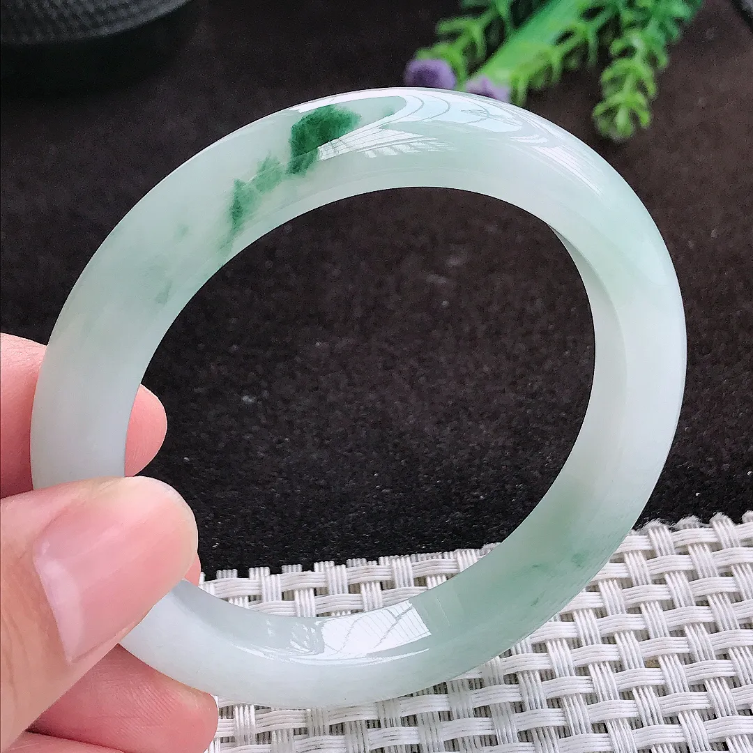 自然光54/9.4/8.6老坑冰透果冻胶冰飘花手镯翡翠玉镯子美人镯手环