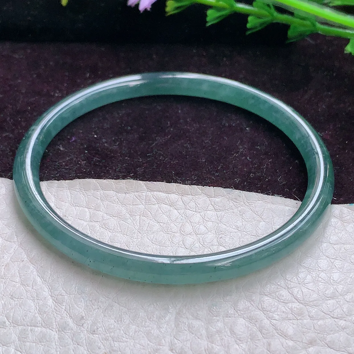 ll小细条58.5*5.2叮当镯 天然翡翠冰蓝圆条玉手镯 珠宝玉手环 美人镯