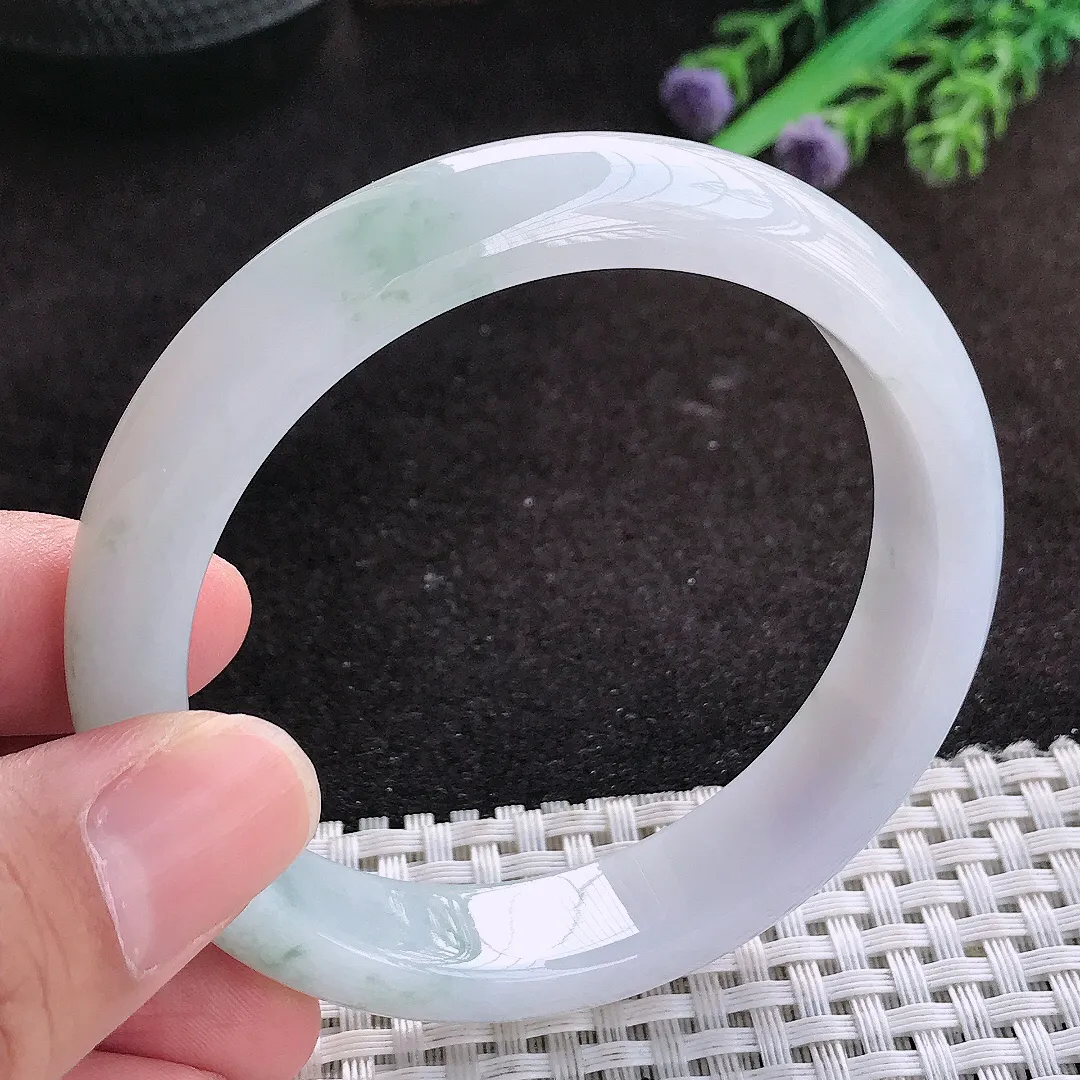 自然光57/12.8/7.9老坑冰润起胶飘花手镯翡翠玉镯子美人镯手环