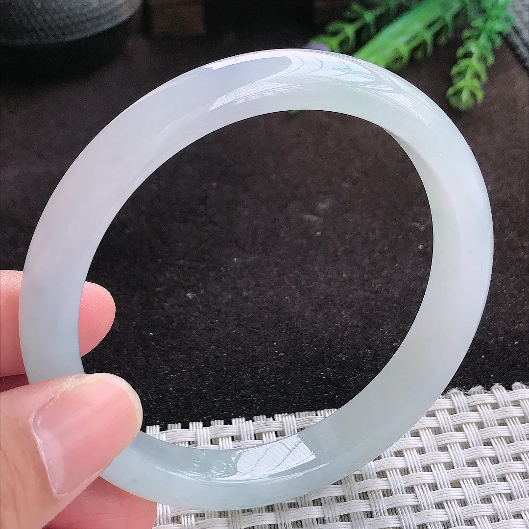 自然光63.5/11/8.6老坑冰胶果冻冰纯白月光大圈口手镯翡翠玉镯子手环