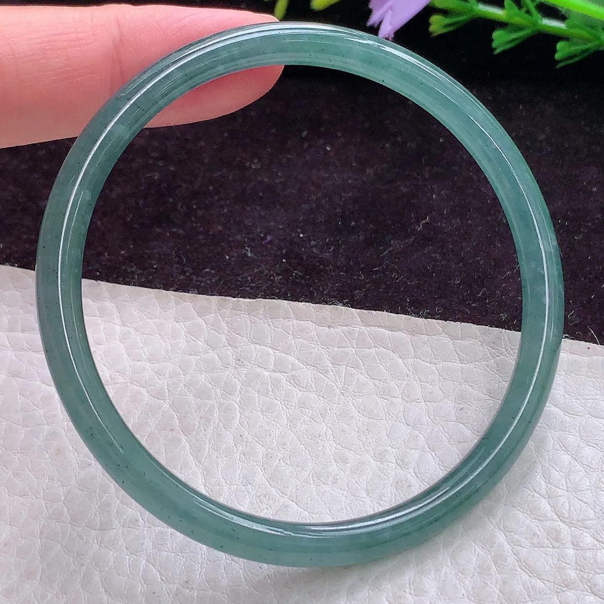 ll小细条58.5*5.2叮当镯 天然翡翠冰蓝圆条玉手镯 珠宝玉手环 美人镯