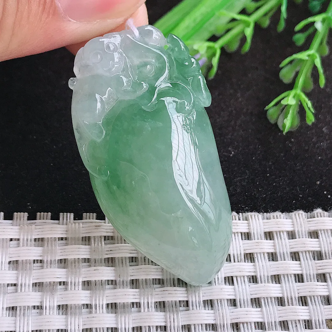 自然光45.6/24/13老坑冰胶水灵飘花寿桃桃子挂件翡翠玉吊坠百搭