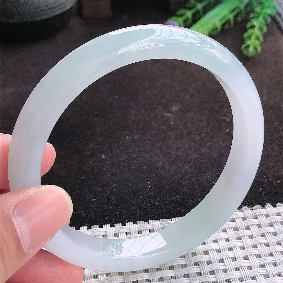 自然光63.5/11/8.6老坑冰胶果冻冰纯白月光大圈口手镯翡翠玉镯子手环