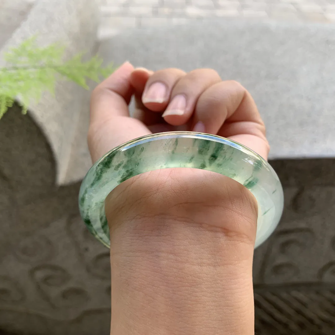 圈口  55.8-11.2-9.7 【玻璃种飘花正圈手镯】正圈55 56可戴  冰透水润 起光