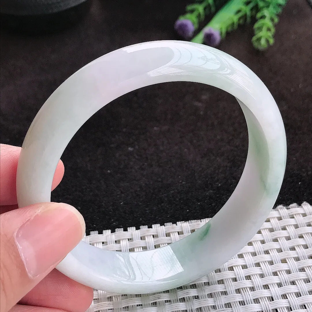 自然光59/14.9/7.6老坑秀气温润飘花宽边手镯翡翠玉镯子美人镯手环