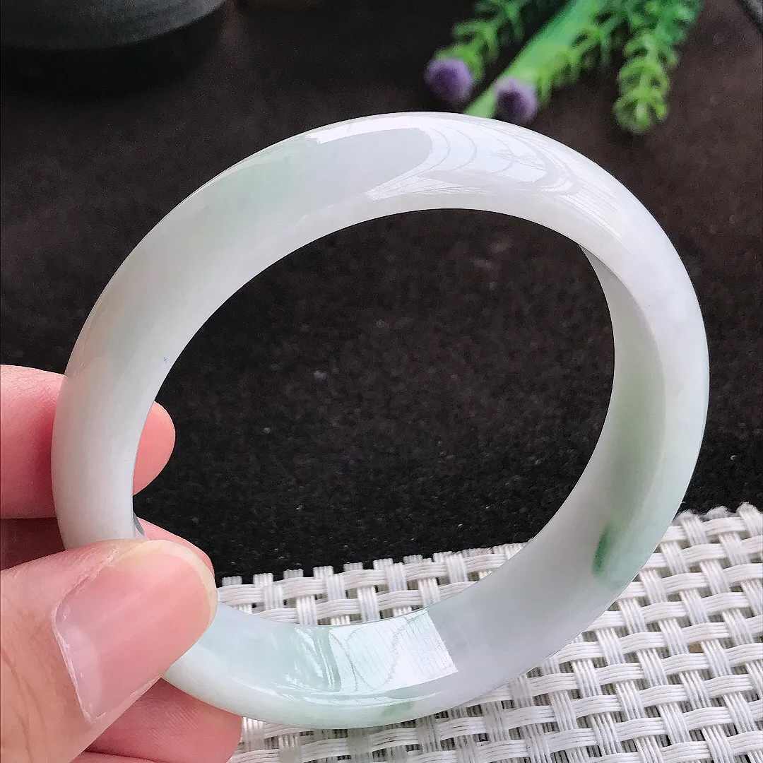 自然光59/14.9/7.6老坑秀气温润飘花宽边手镯翡翠玉镯子美人镯手环