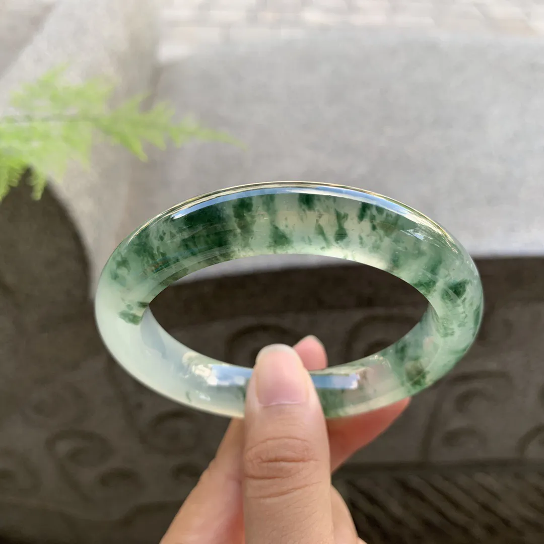 圈口  55.8-11.2-9.7 【玻璃种飘花正圈手镯】正圈55 56可戴  冰透水润 起光