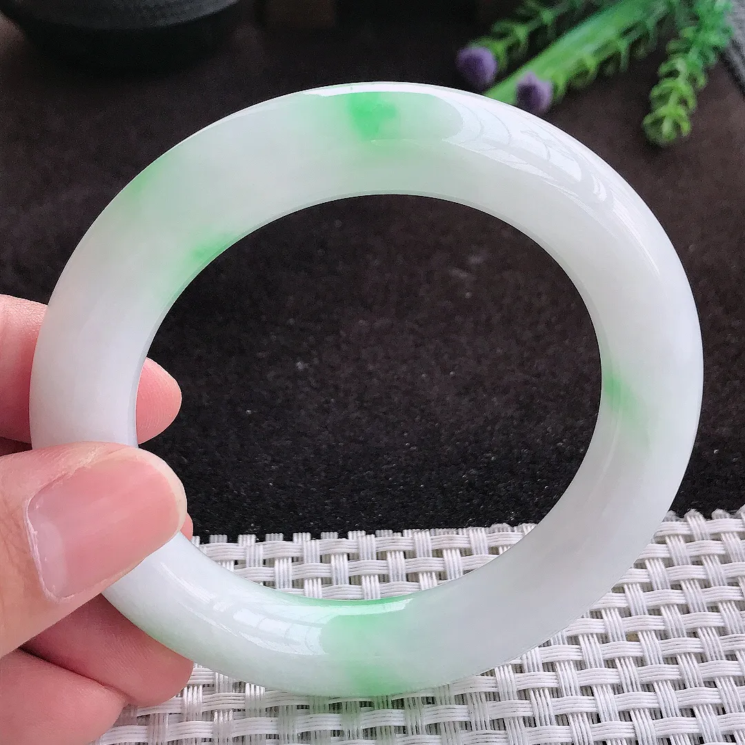 自然光56/11.8/12老坑秀气温润飘绿圆条手镯翡翠玉镯子美人镯手环