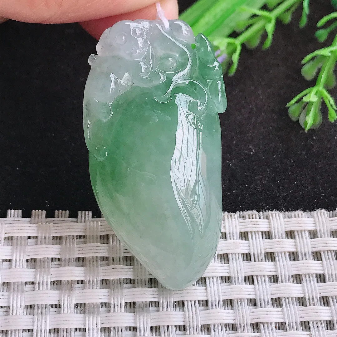 自然光45.6/24/13老坑冰胶水灵飘花寿桃桃子挂件翡翠玉吊坠百搭