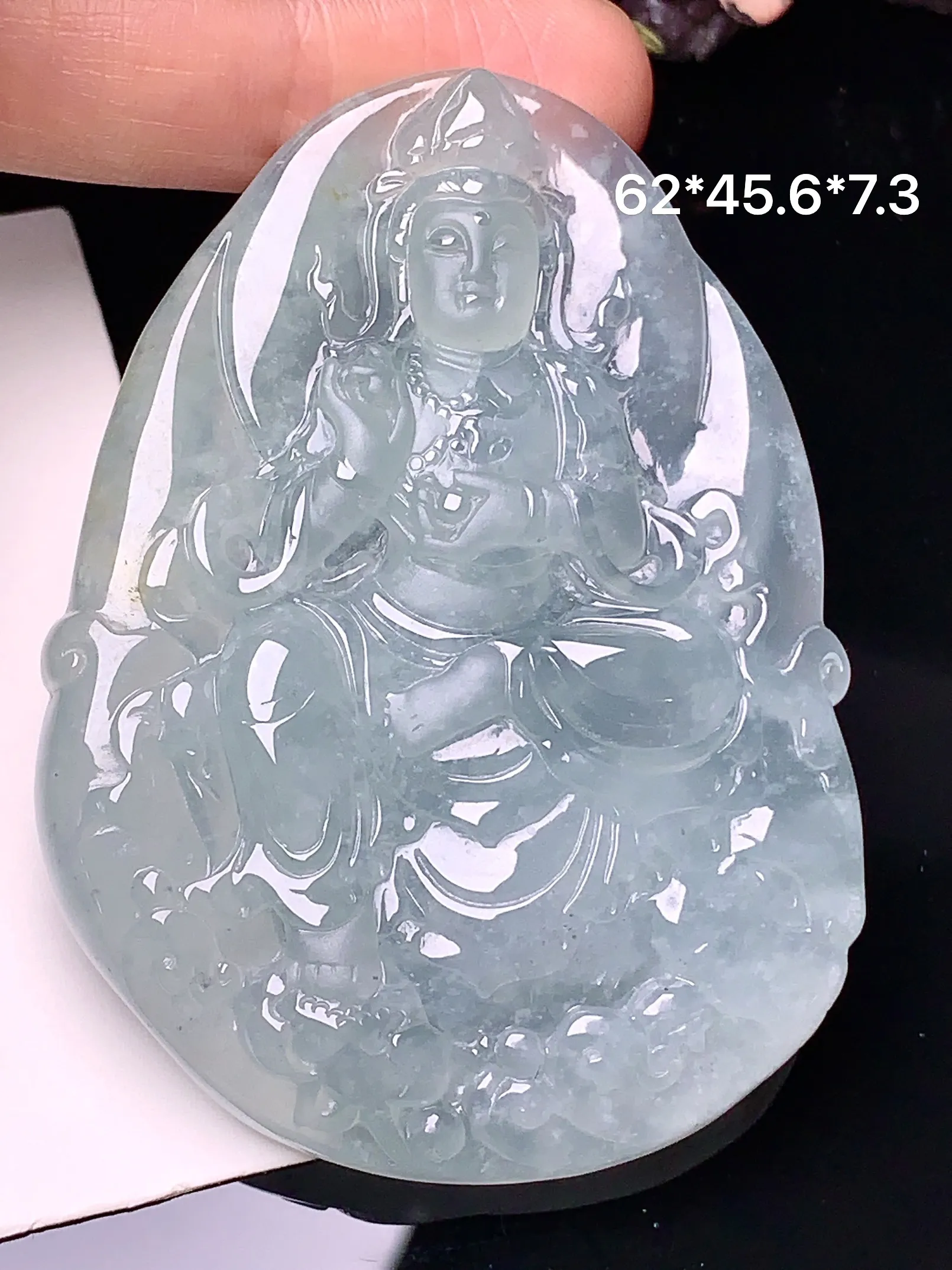 冰种文殊观音菩萨吊坠 玉质细腻 色泽清新艳丽 整体尺寸62*45.6*7.3