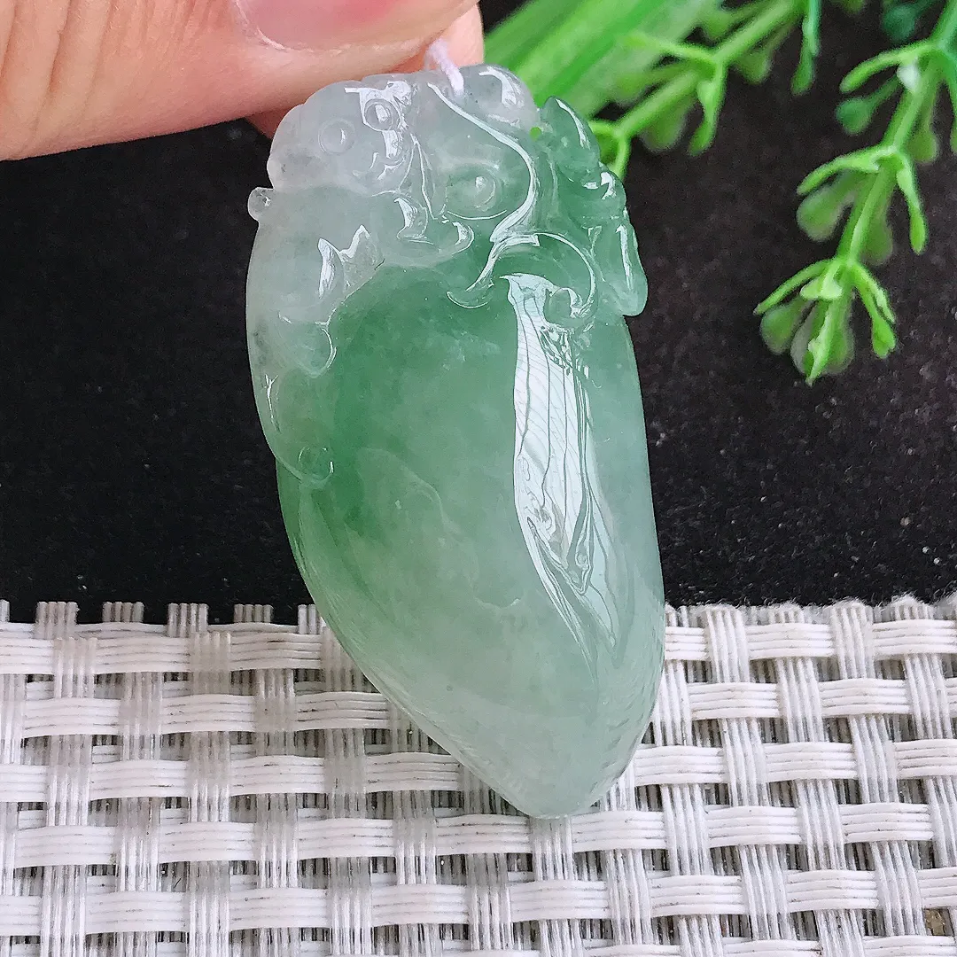 自然光45.6/24/13老坑冰胶水灵飘花寿桃桃子挂件翡翠玉吊坠百搭