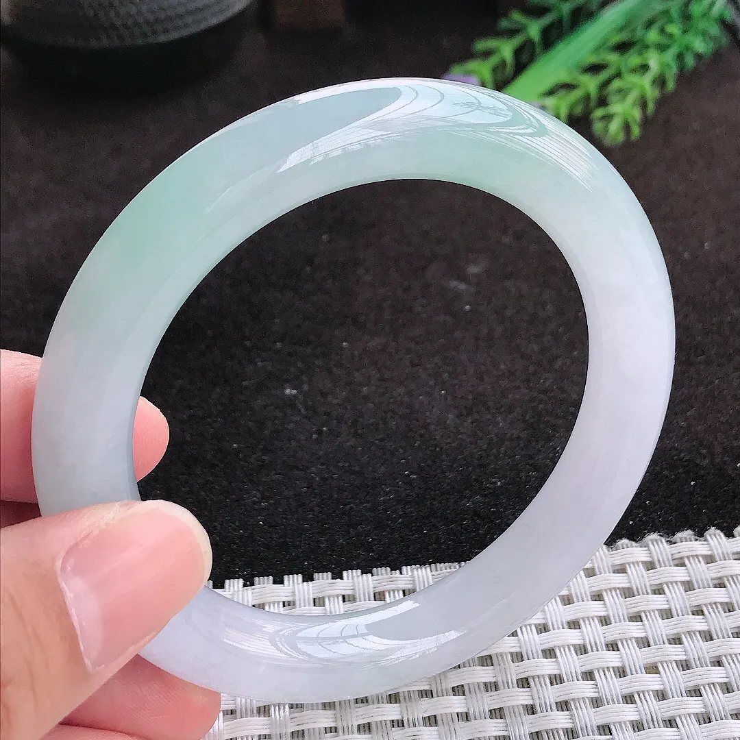 自然光57/10.6/10.5老坑冰胶果冻冰晴圆条手镯翡翠玉镯子美人镯手环