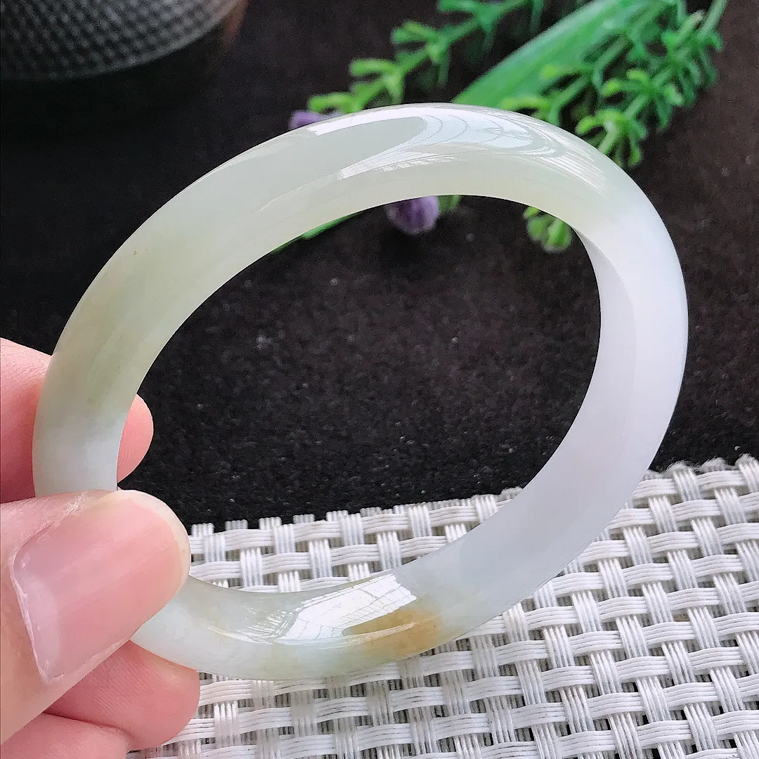 自然光54/49/9.6/7.5老坑冰润水灵飘黄翡贵妃手镯翡翠玉镯子美人镯手环