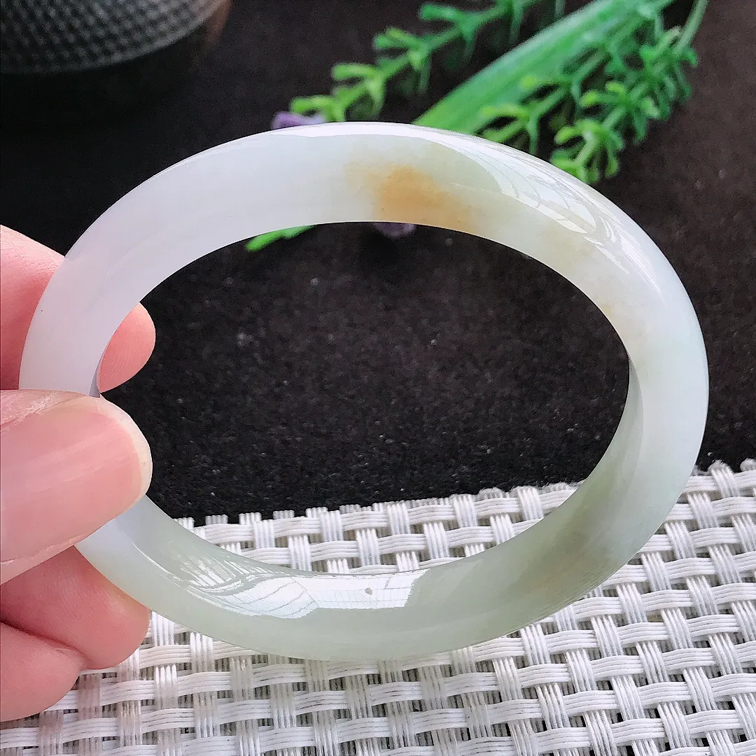 自然光54/49/9.6/7.5老坑冰润水灵飘黄翡贵妃手镯翡翠玉镯子美人镯手环