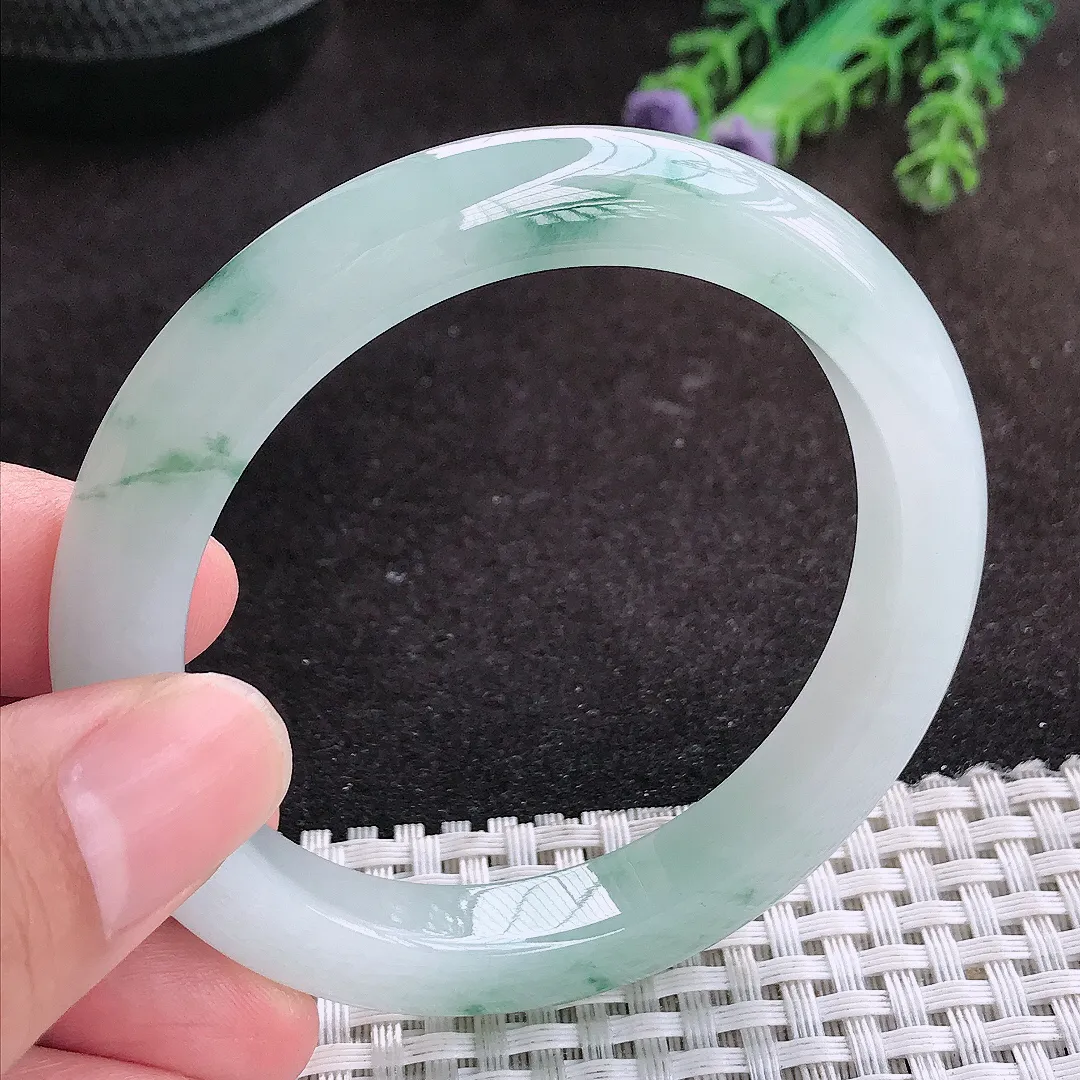 自然光54/9.4/8.6老坑冰透果冻胶冰飘花手镯翡翠玉镯子美人镯手环