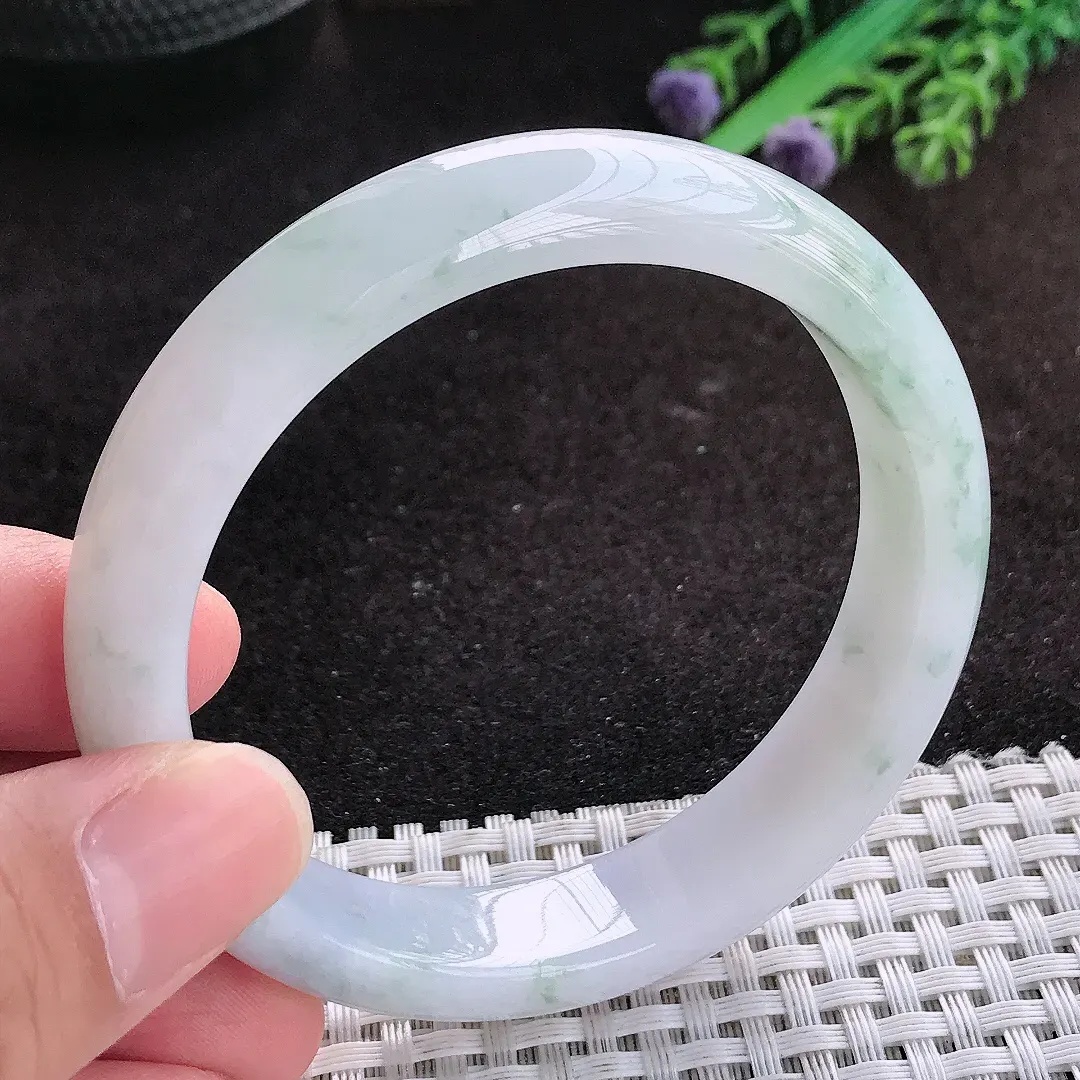 自然光57/12.8/7.9老坑冰润起胶飘花手镯翡翠玉镯子美人镯手环
