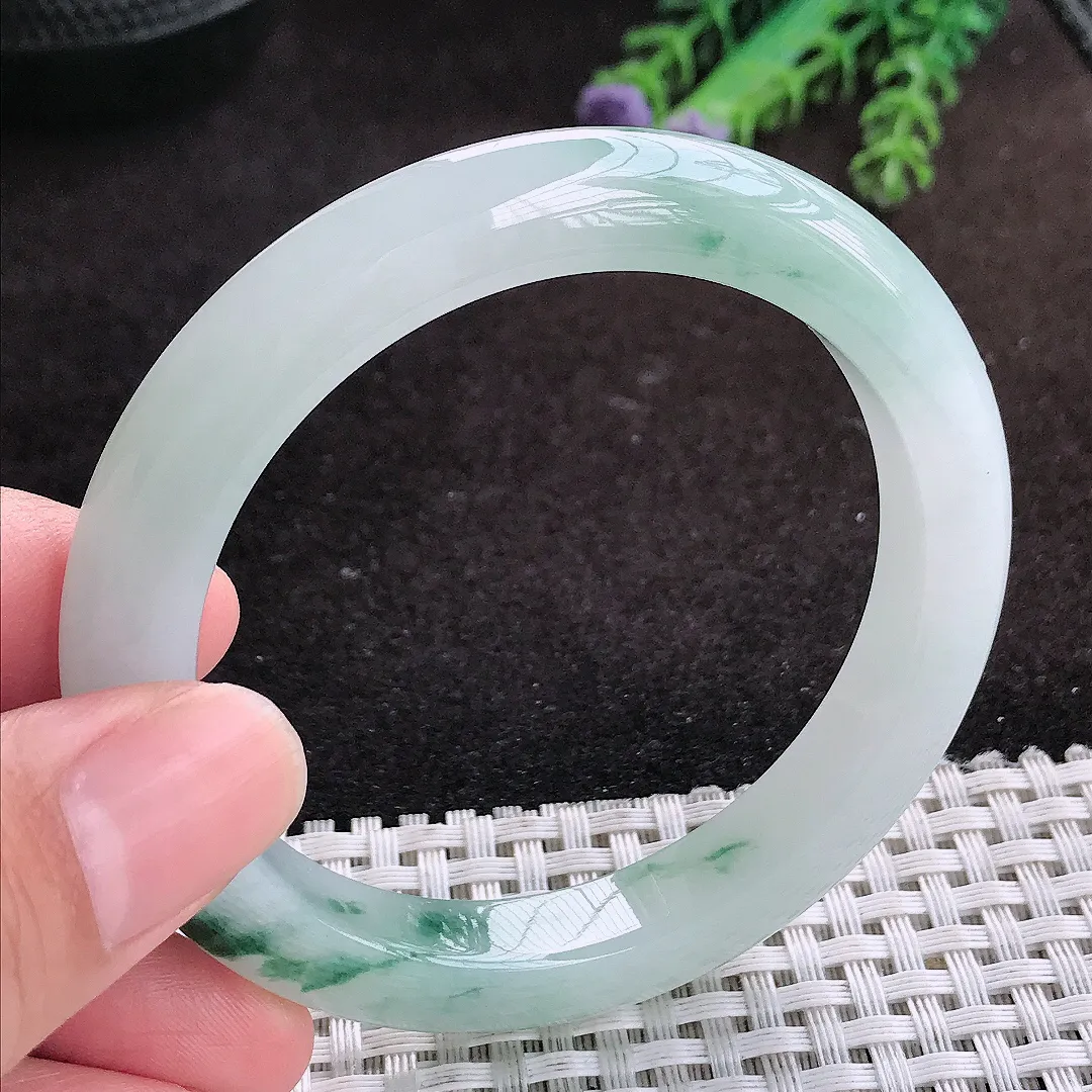 自然光54/9.4/8.6老坑冰透果冻胶冰飘花手镯翡翠玉镯子美人镯手环