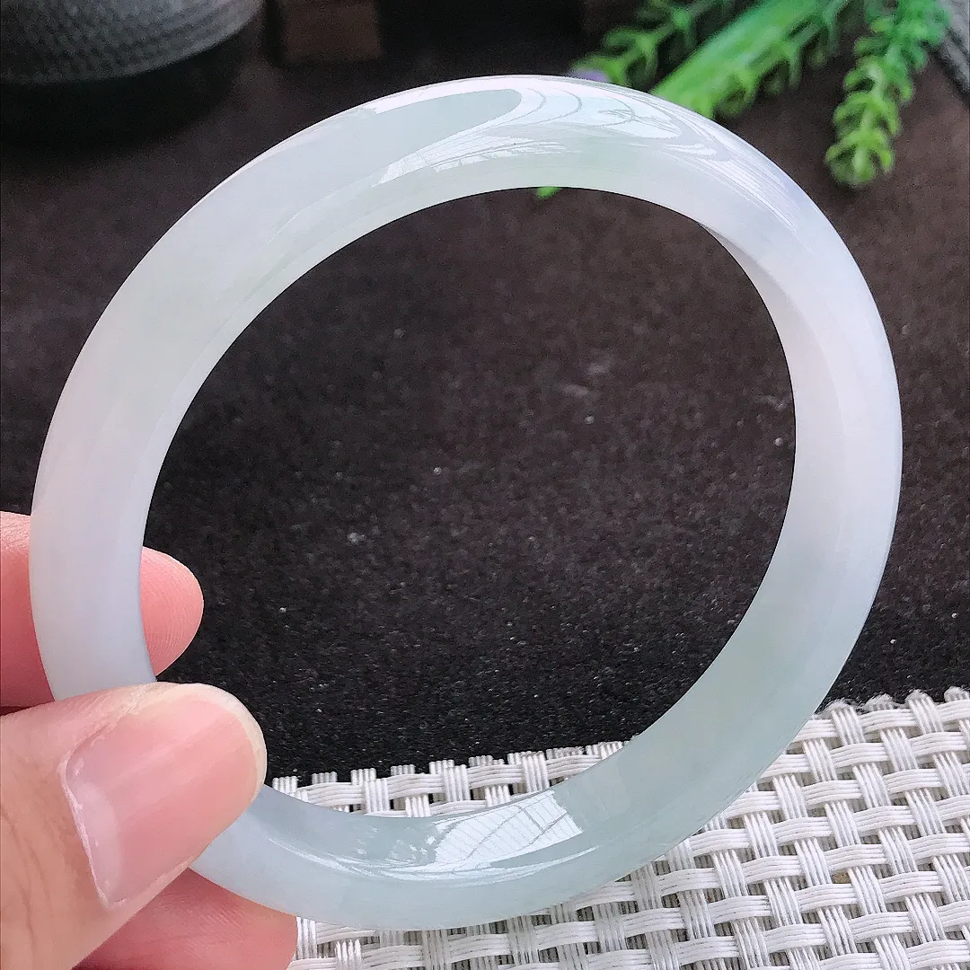 自然光63.5/11/8.6老坑冰胶果冻冰纯白月光大圈口手镯翡翠玉镯子手环