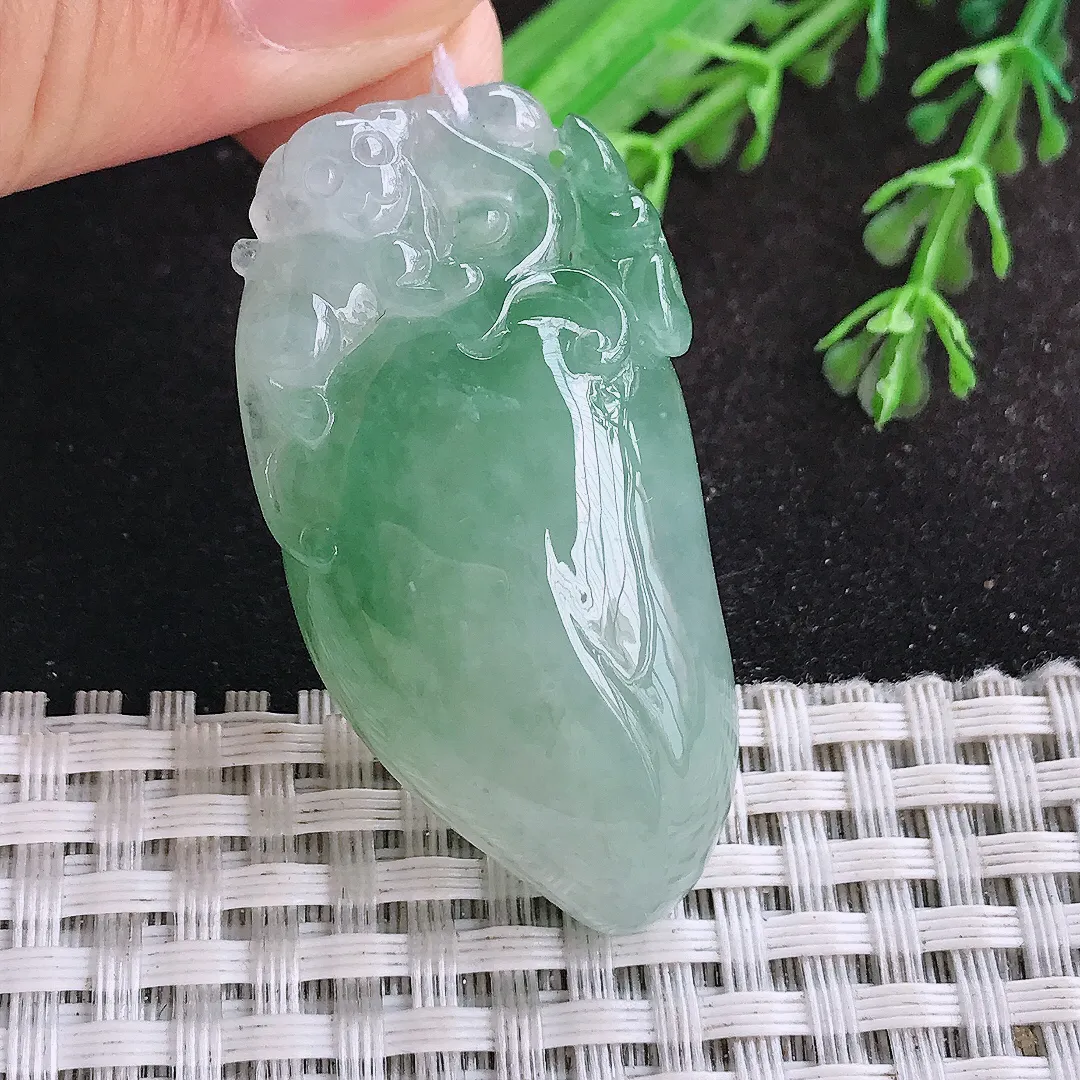 自然光45.6/24/13老坑冰胶水灵飘花寿桃桃子挂件翡翠玉吊坠百搭