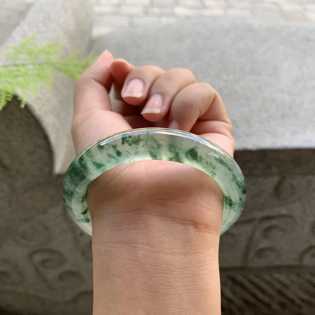 圈口  55.8-11.2-9.7 【玻璃种飘花正圈手镯】正圈55 56可戴  冰透水润 起光