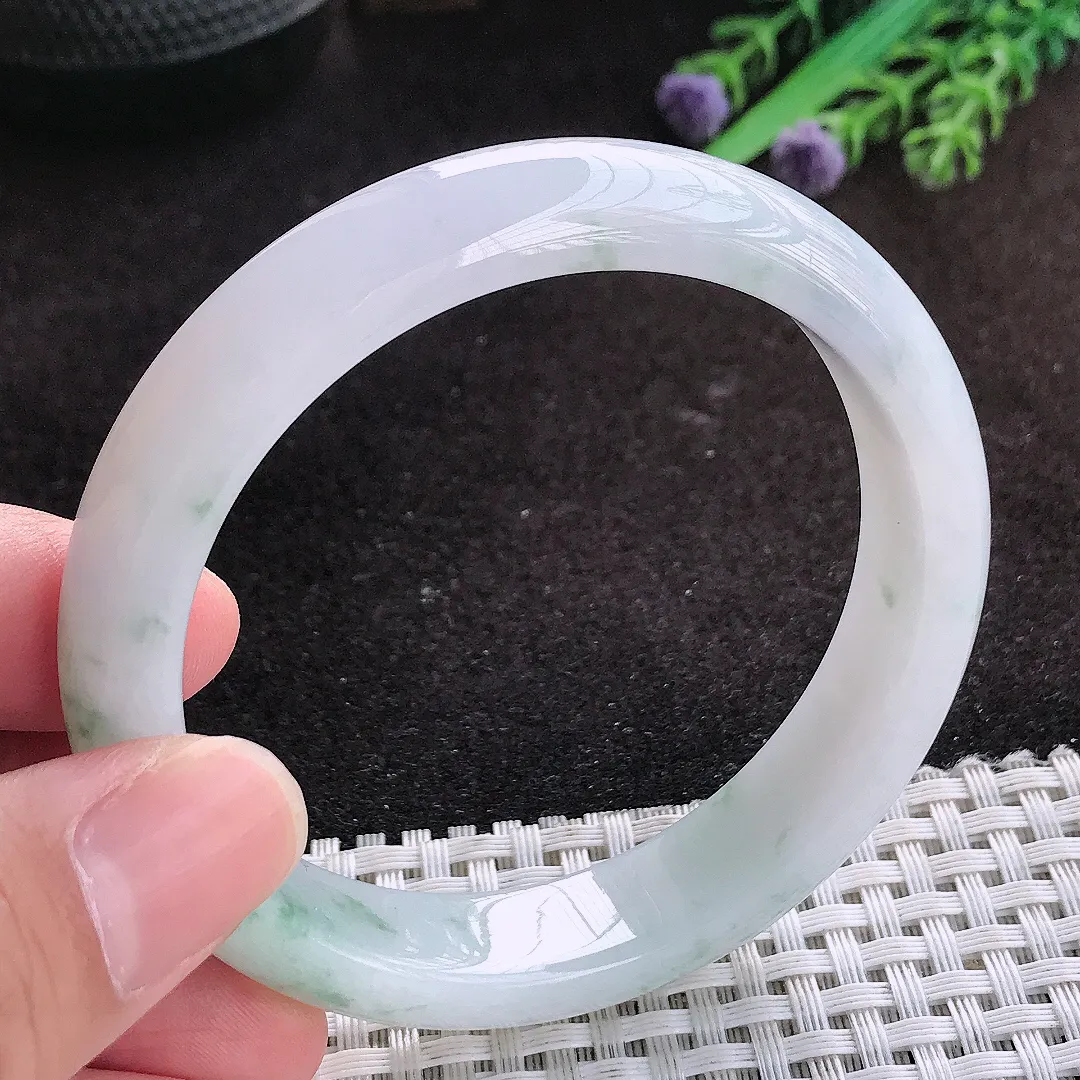 自然光57/12.8/7.9老坑冰润起胶飘花手镯翡翠玉镯子美人镯手环