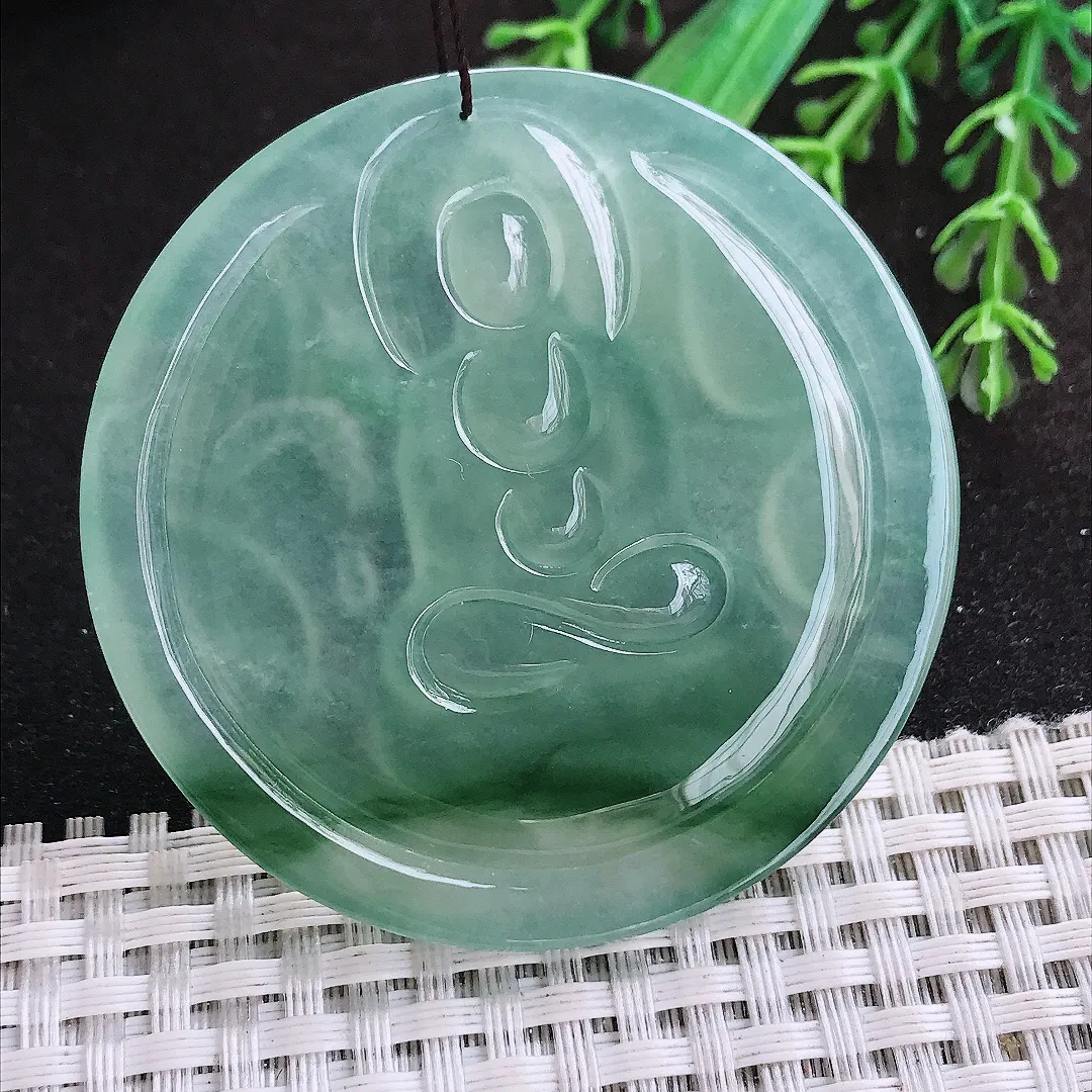 自然光55/6.3老坑冰种果冻胶冰晴飘花阿弥陀佛挂件翡翠玉佛吊坠圆牌佛祖