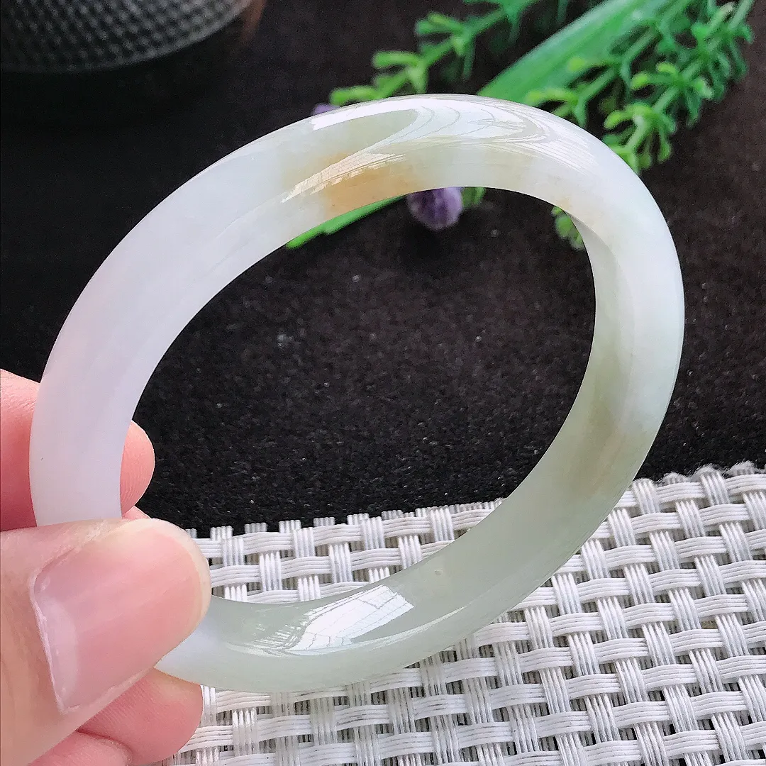 自然光54/49/9.6/7.5老坑冰润水灵飘黄翡贵妃手镯翡翠玉镯子美人镯手环
