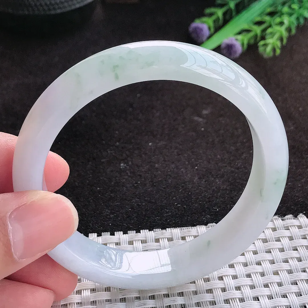 自然光57/12.8/7.9老坑冰润起胶飘花手镯翡翠玉镯子美人镯手环
