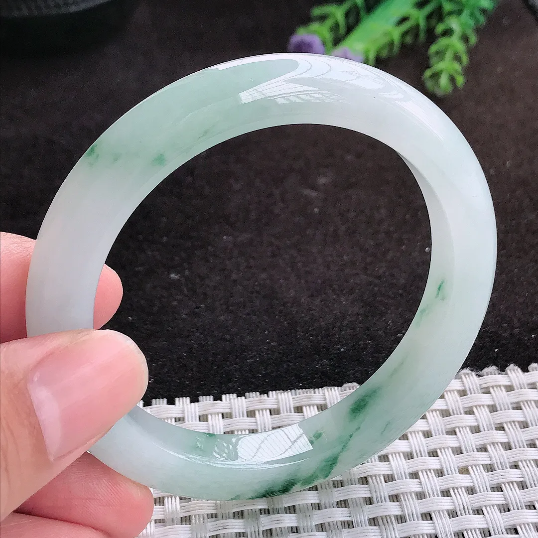 自然光54/9.4/8.6老坑冰透果冻胶冰飘花手镯翡翠玉镯子美人镯手环