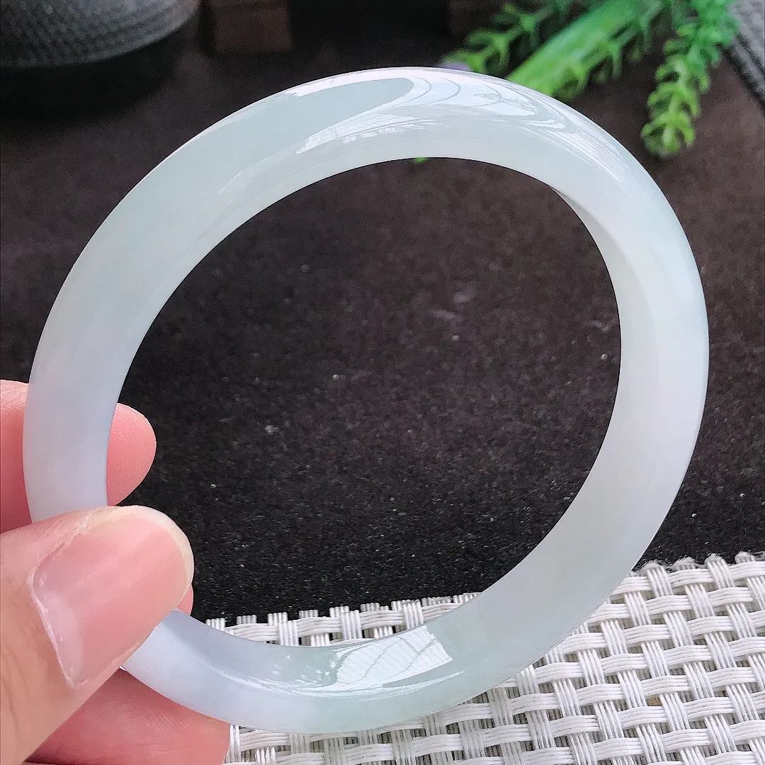 自然光63.5/11/8.6老坑冰胶果冻冰纯白月光大圈口手镯翡翠玉镯子手环