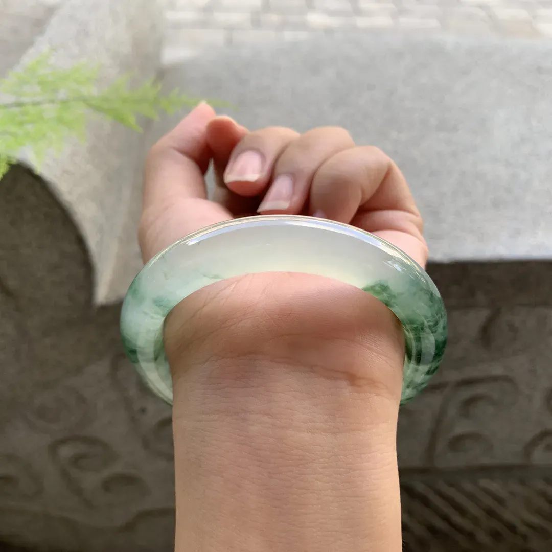 圈口  55.8-11.2-9.7 【玻璃种飘花正圈手镯】正圈55 56可戴  冰透水润 起光