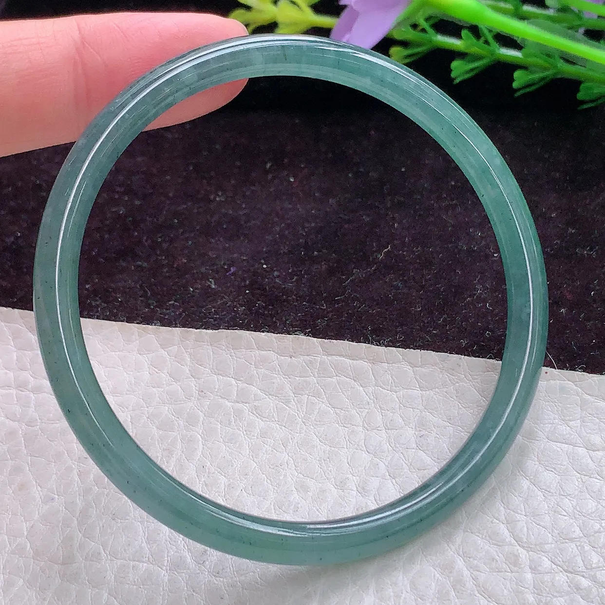 ll小细条58.5*5.2叮当镯 天然翡翠冰蓝圆条玉手镯 珠宝玉手环 美人镯