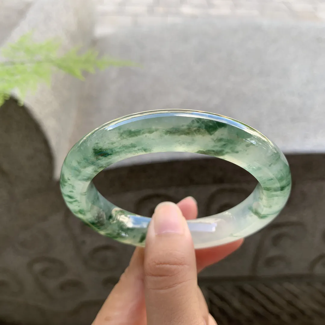 圈口  55.8-11.2-9.7 【玻璃种飘花正圈手镯】正圈55 56可戴  冰透水润 起光