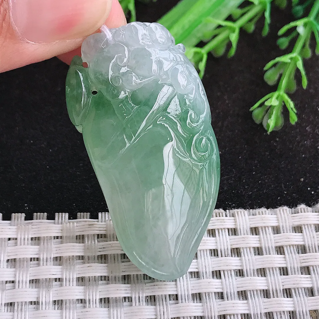 自然光45.6/24/13老坑冰胶水灵飘花寿桃桃子挂件翡翠玉吊坠百搭