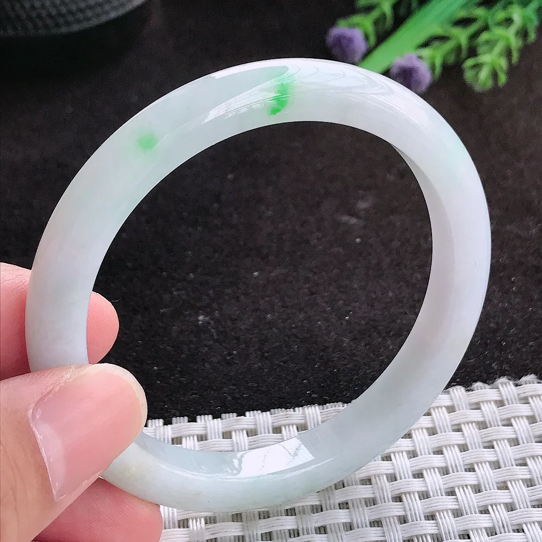 自然光55/8.8/7.6老坑冰润飘阳绿手镯翡翠玉镯子美人镯手环
